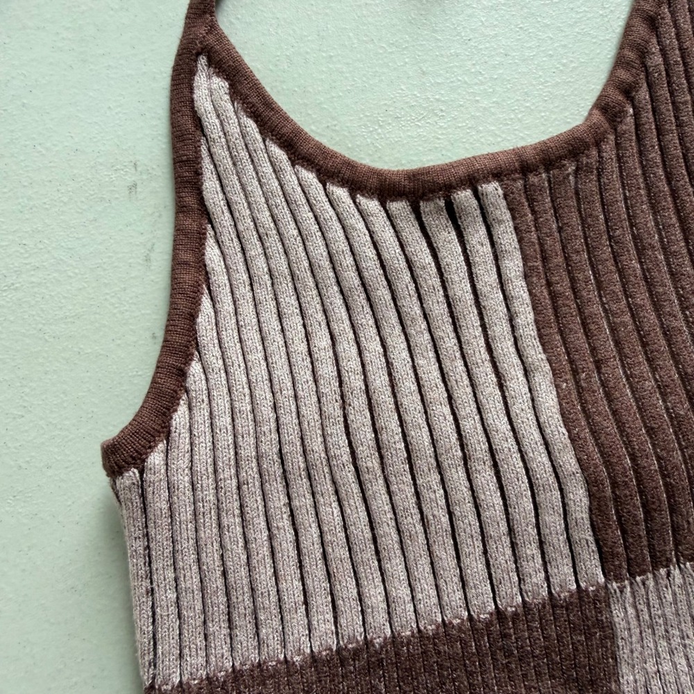 LA Hearts Women S Brown Tan Colorblock Ribbed Knit Halter Crop Top Boho Festival - Picture 10 of 12